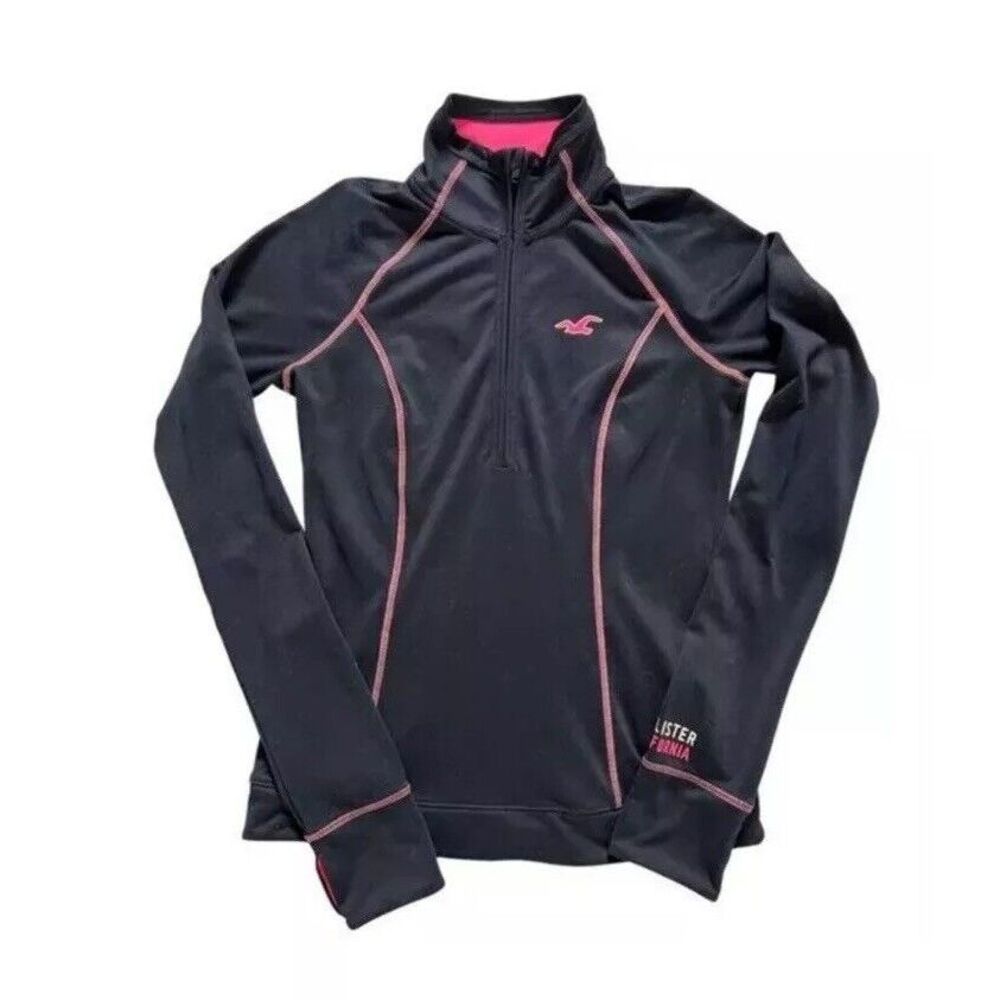 Hollister Athletic Half Zip Navy/Pink Size Medium Thumb Holes Lightweight